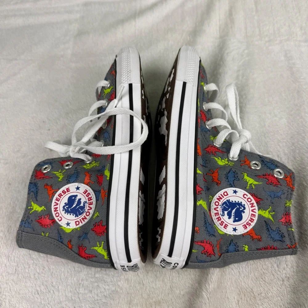 Converse Chuck Taylor All Star Dinoverse Gray Dinosaur High Top Shoes Junior 2